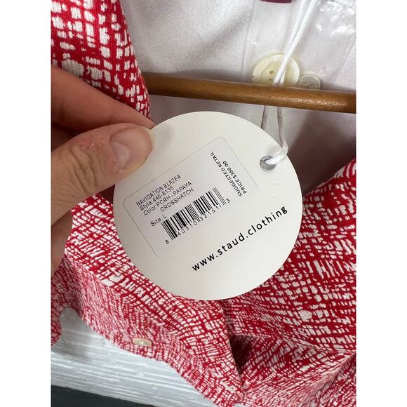 Staud Women's Cropped Navigation Blazer Long Sleeve Geometric Peach Size L NWT - Picture 2 of 5